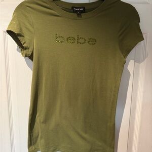 BEBE Olive Green Logo Tee